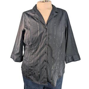The Avenue Size 14/16 Black Stripe Button Front 3/4 Sleeve Dressy Shirt Blouse